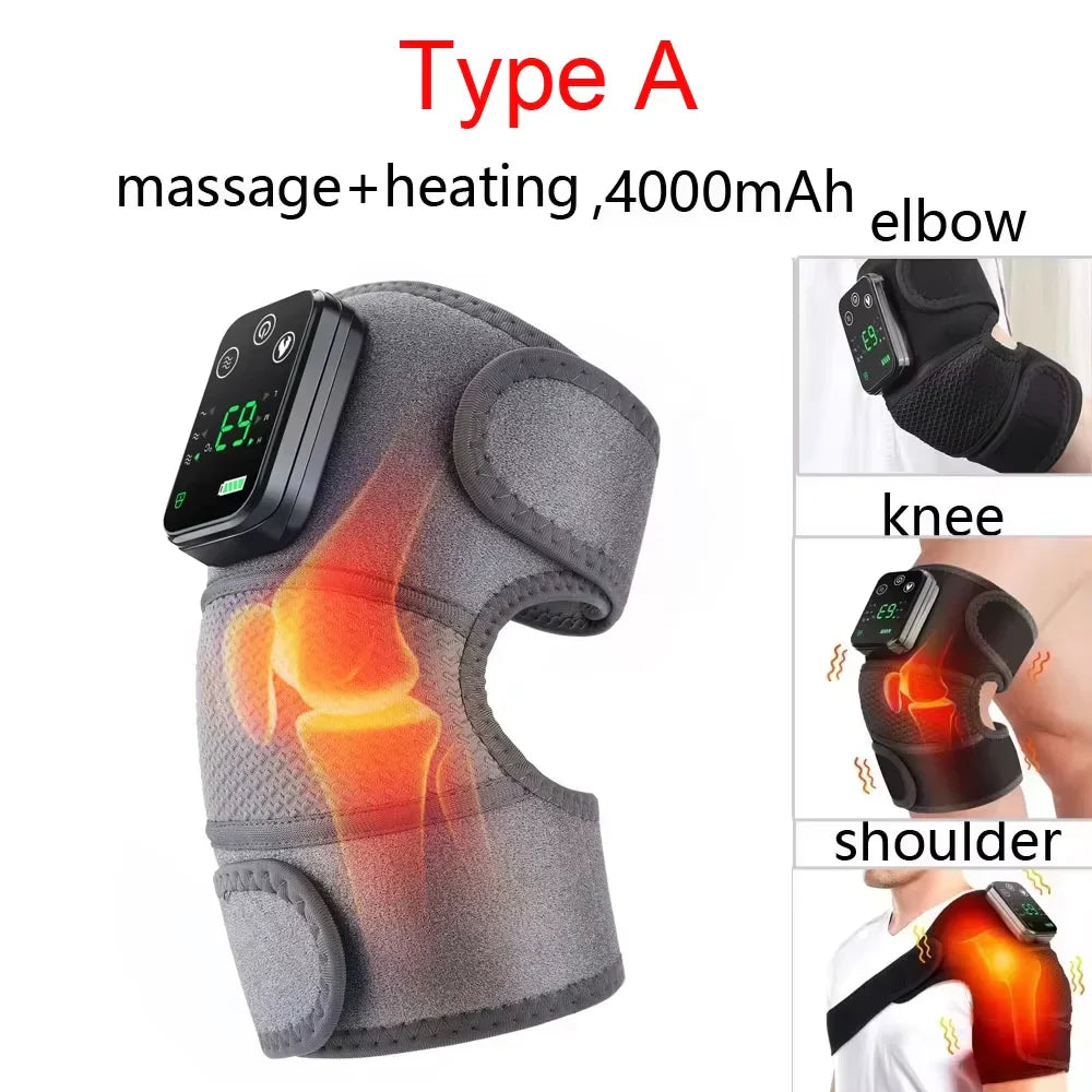 Electric Heated Vibration Knee Massage Physiotherapy Pad - 3-in-1 Massager for Shoulder and Elbow Pain Relief with Hot Compress