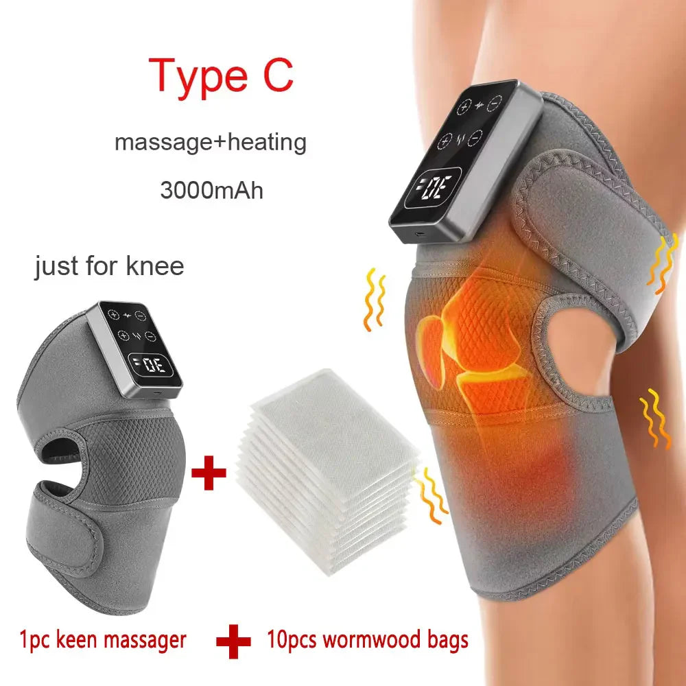 Electric Heated Vibration Knee Massage Physiotherapy Pad - 3-in-1 Massager for Shoulder and Elbow Pain Relief with Hot Compress