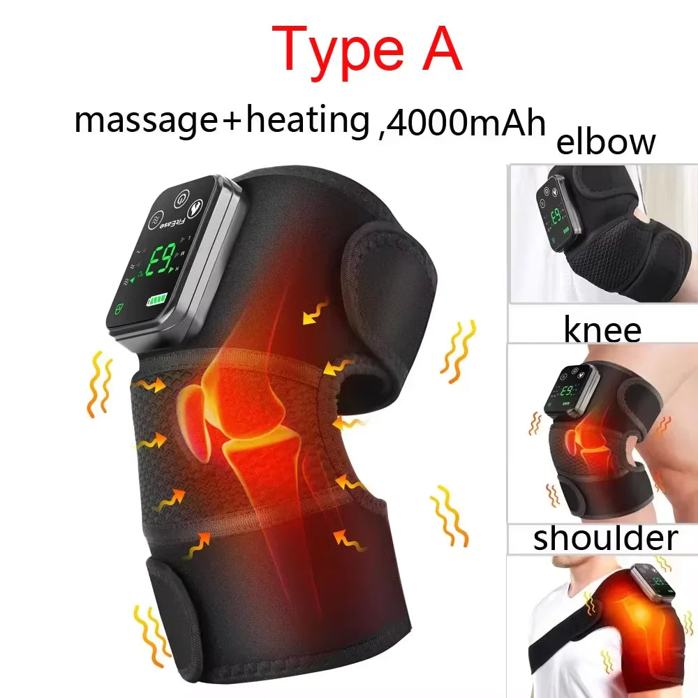 Electric Heated Vibration Knee Massage Physiotherapy Pad - 3-in-1 Massager for Shoulder and Elbow Pain Relief with Hot Compress