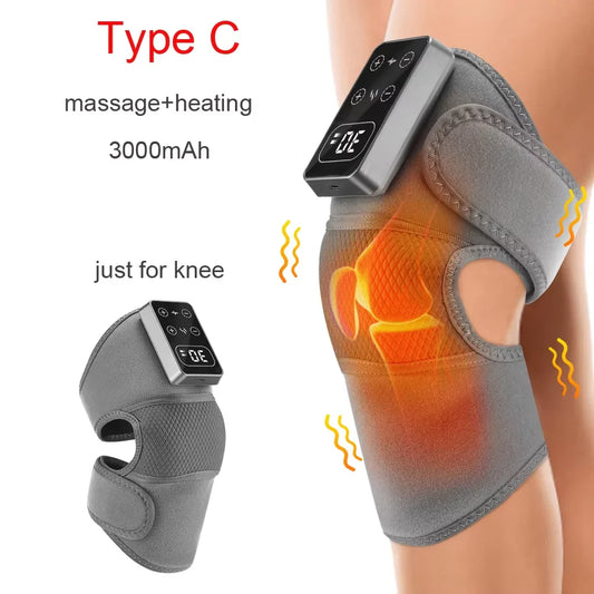 Electric Heated Vibration Knee Massage Physiotherapy Pad - 3-in-1 Massager for Shoulder and Elbow Pain Relief with Hot Compress
